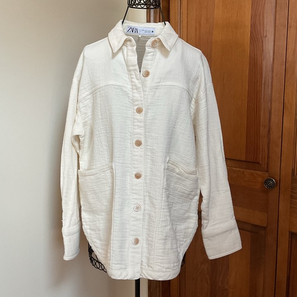 Zara Cream Button-Up Shirt/Jacket, Medium - Picture 2 of 8